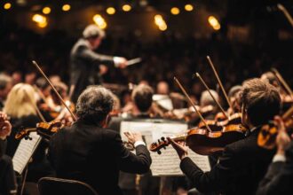 Orchestra performing together to symbolize teamwork and coordination in hiring.