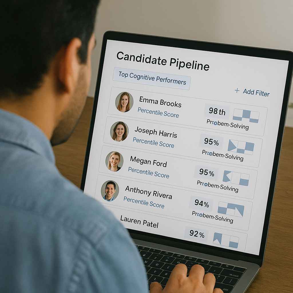 Candidate pipeline filtered by high cognitive test scores.