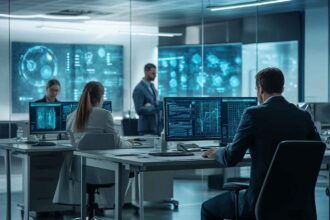Candidates taking cognitive pattern recognition tests in a formal hiring environment.