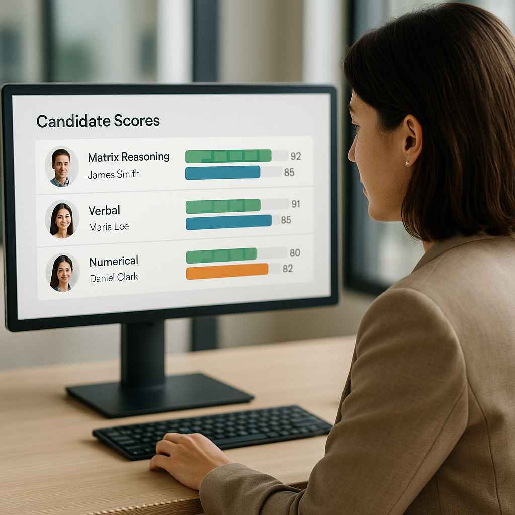 Hiring manager comparing results from cognitive assessment tools.