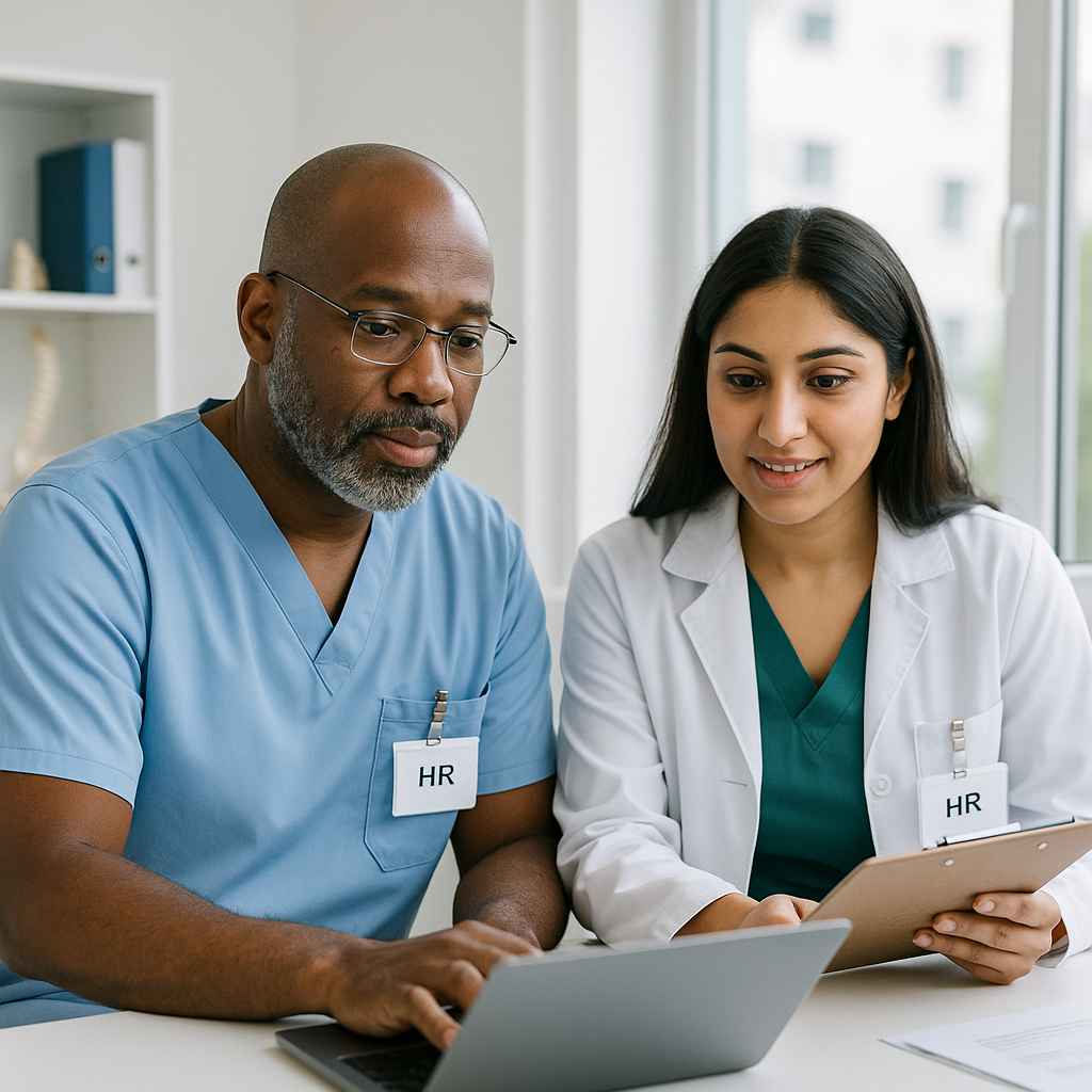 Hospital HR team scheduling interviews using applicant tracking system.