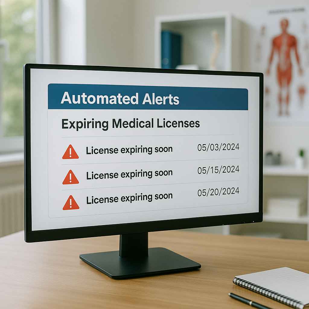 ATS showing credential expiry alerts for healthcare staff.