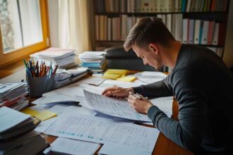 Highly conscientious employee organizing work and analyzing data with precision