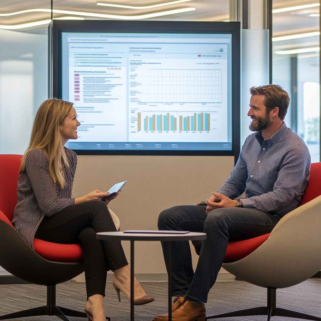 HR team reviewing Big 5 personality test results in a meeting room.