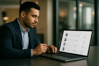 Hiring managers reviewing combined cognitive and behavioral results on a digital dashboard.