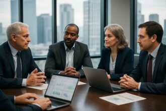 Executive team planning hiring strategy using data-driven tools.