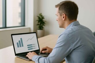 Hiring manager reviewing assessment tool performance on a digital dashboard.