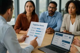Recruitment team evaluating cognitive scores to match candidates with roles.