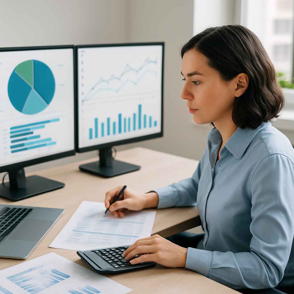 Accountant interpreting financial data in a numerical task.
