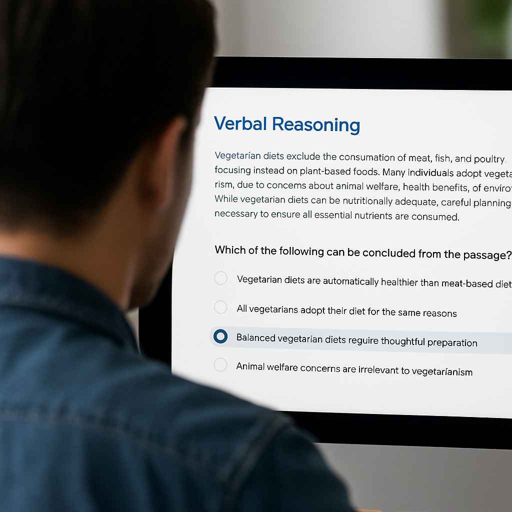 Candidate taking a verbal reasoning test during job screening.