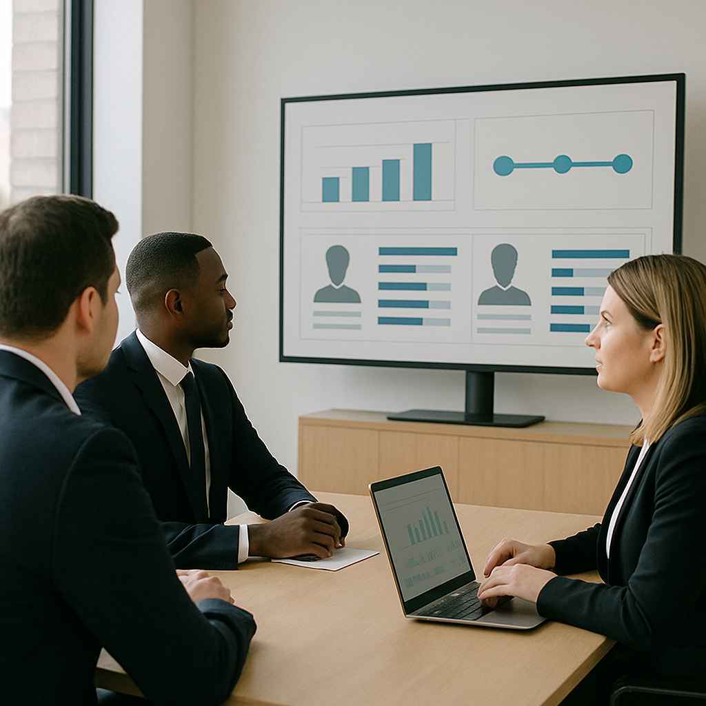 Enterprise hiring team using digital testing tools for decision-making.