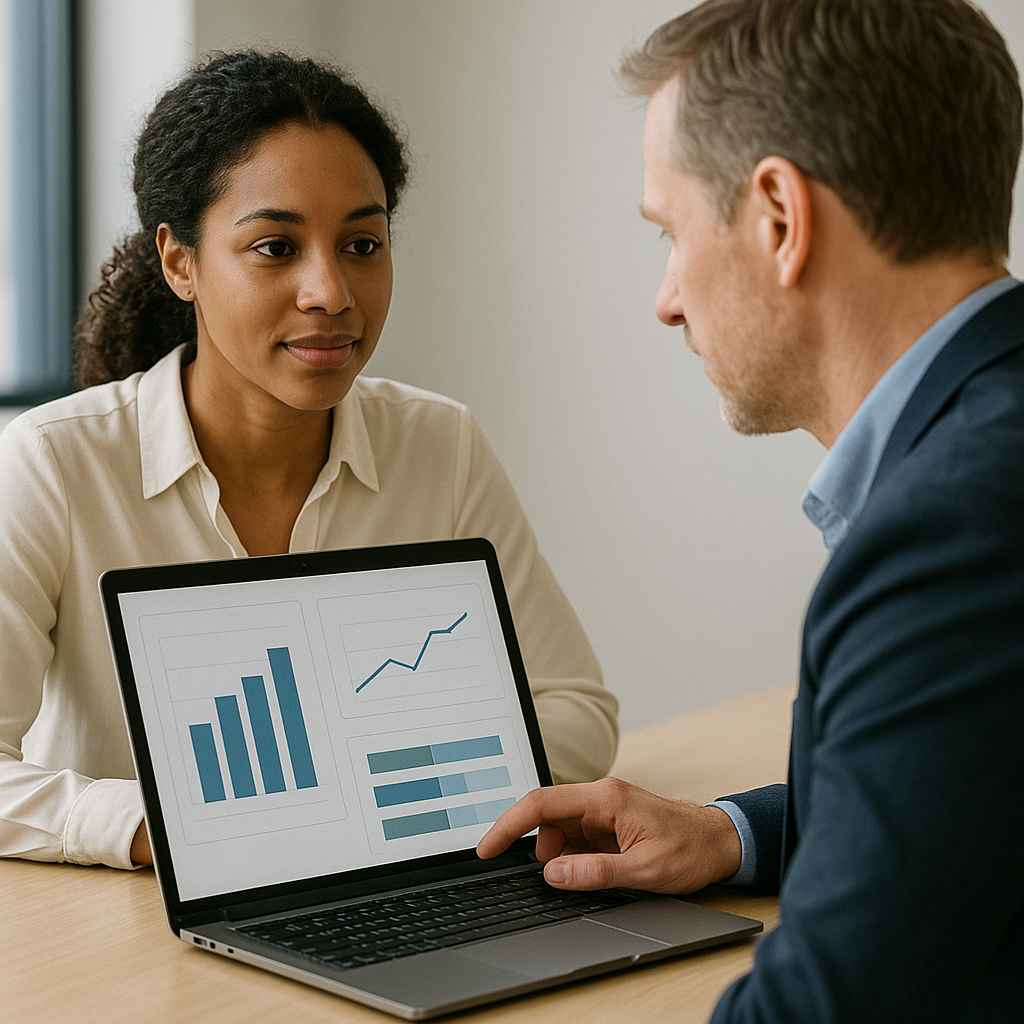 Interviewer and candidate discussing results of a numerical reasoning test during the interview.