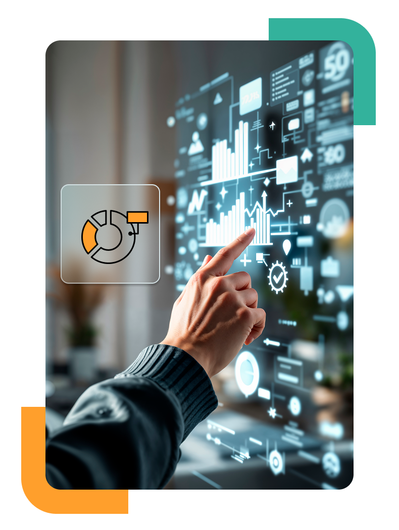 Hand interacting with a futuristic analytics dashboard interface, symbolizing scheduling or performance tracking.