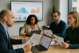Hiring managers reviewing verbal reasoning test performance during candidate evaluation.