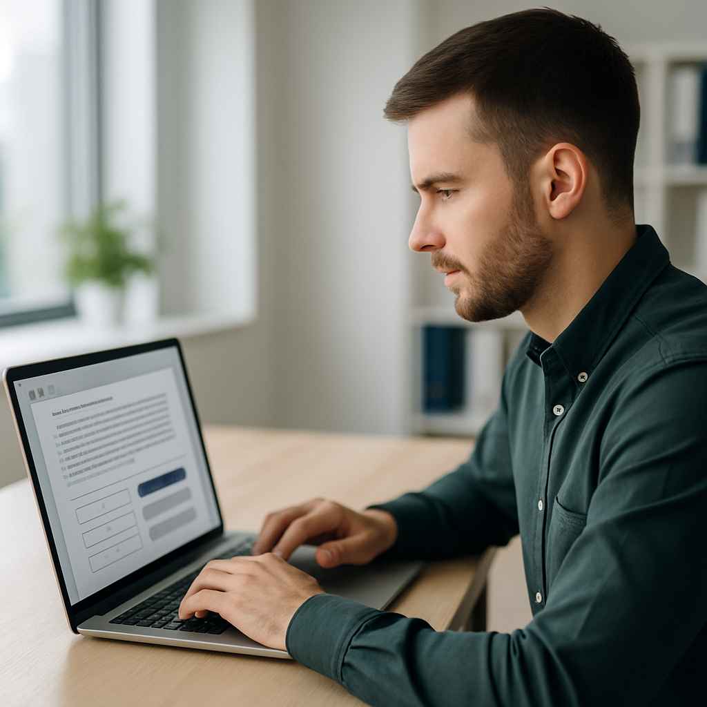 Candidate taking a verbal reasoning assessment on a laptop