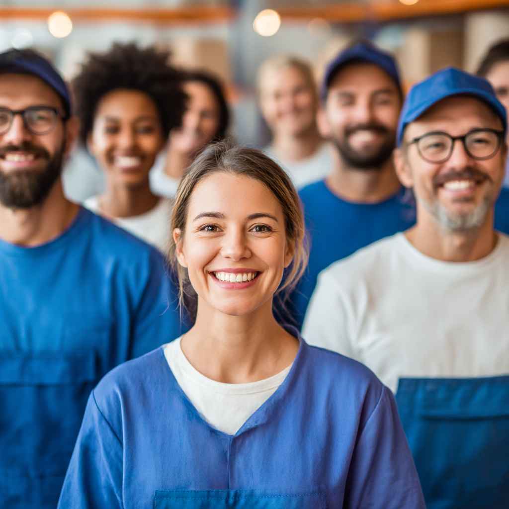 Team of frontline employees working together after ethical hiring