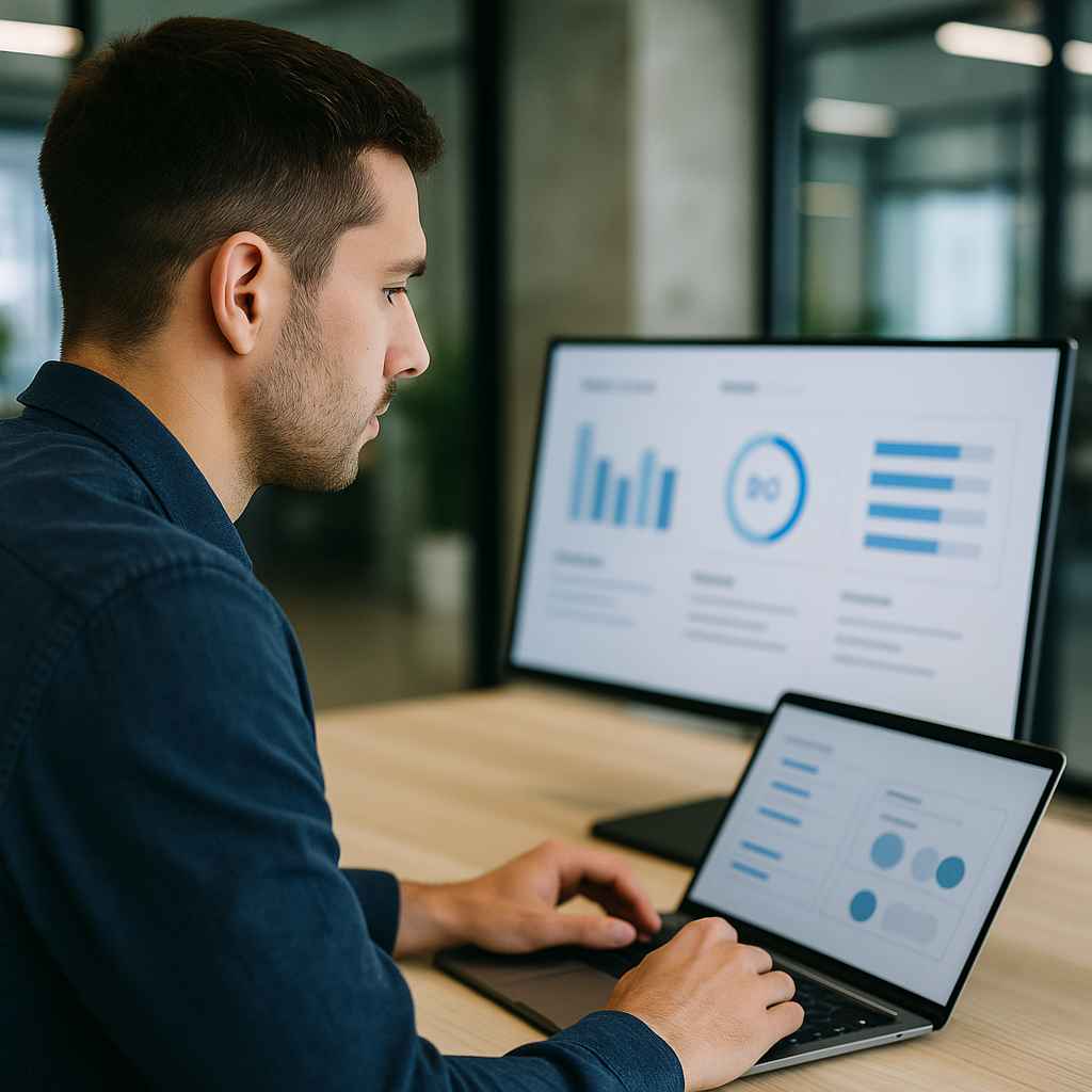 Recruiter analyzing verbal reasoning results on a digital dashboard.