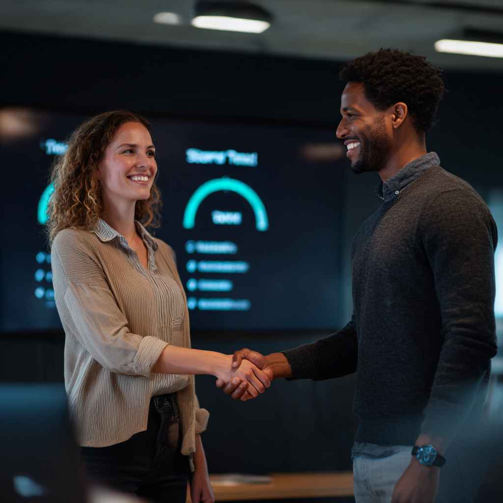 Recruiter and manager celebrating candidate’s integrity test results