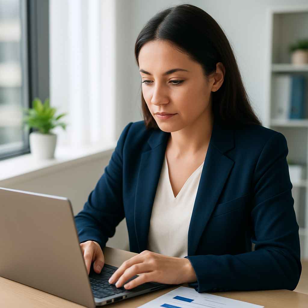 HR reviewing verbal reasoning assessment results on a laptop.