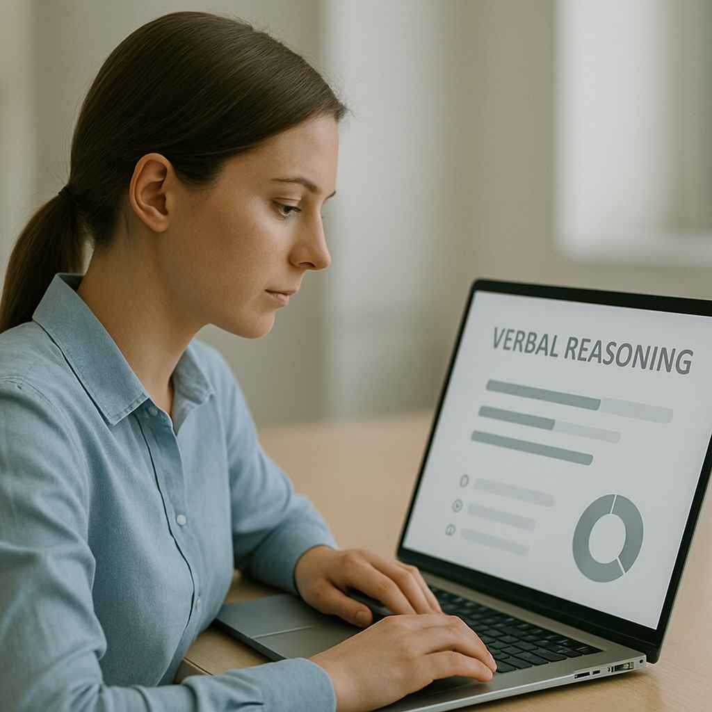 Candidate completing a verbal reasoning test on a digital hiring platform.