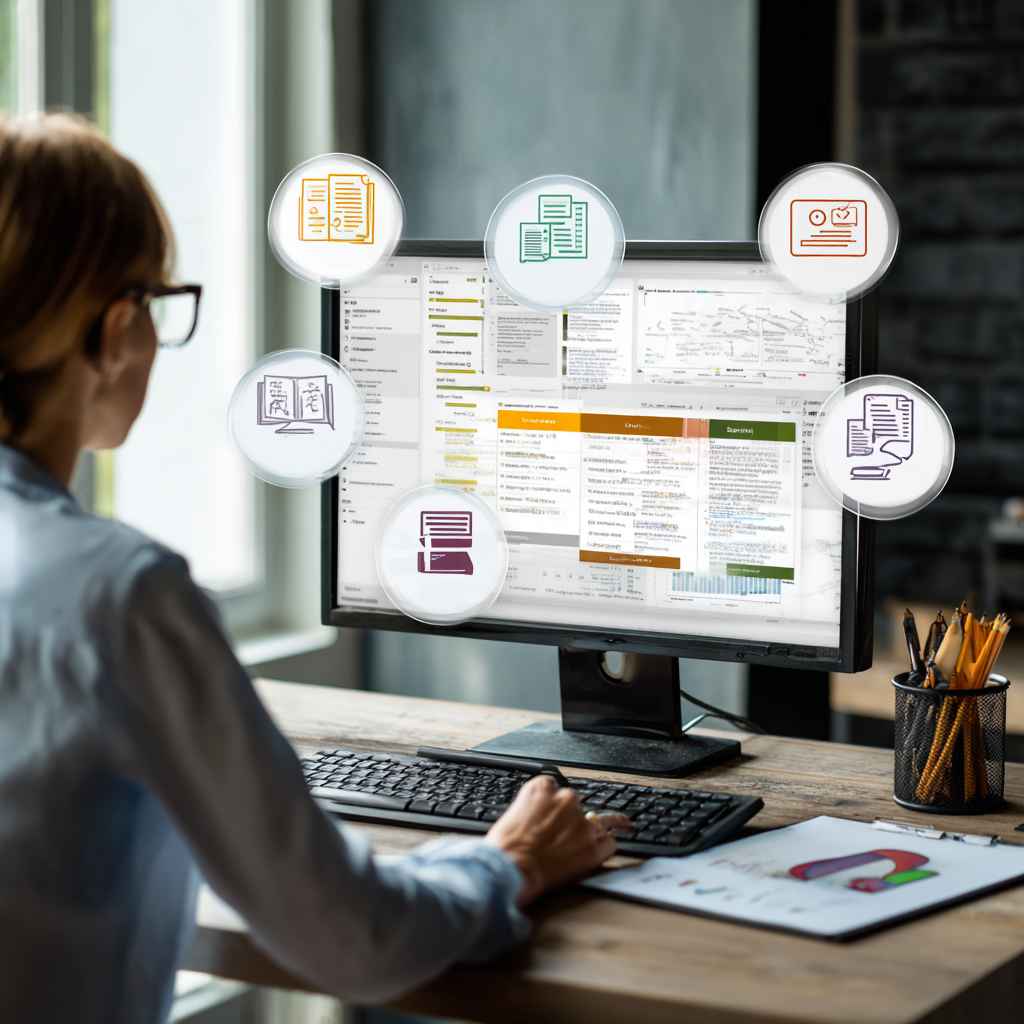 HR professional analyzing different job knowledge test options on a dashboard.