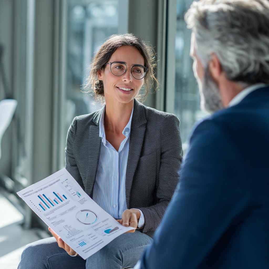 Recruiter explaining structured job knowledge test results to a candidate.