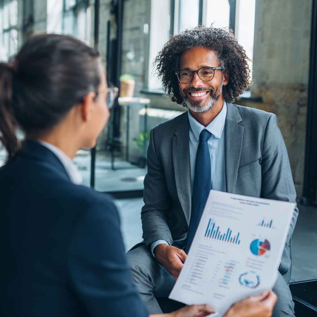Recruiter explaining structured job knowledge test results to a candidate.