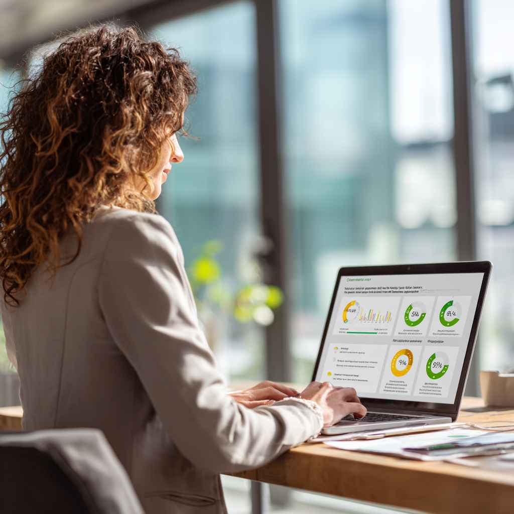Recruiter reviewing structured job knowledge test results on a laptop.