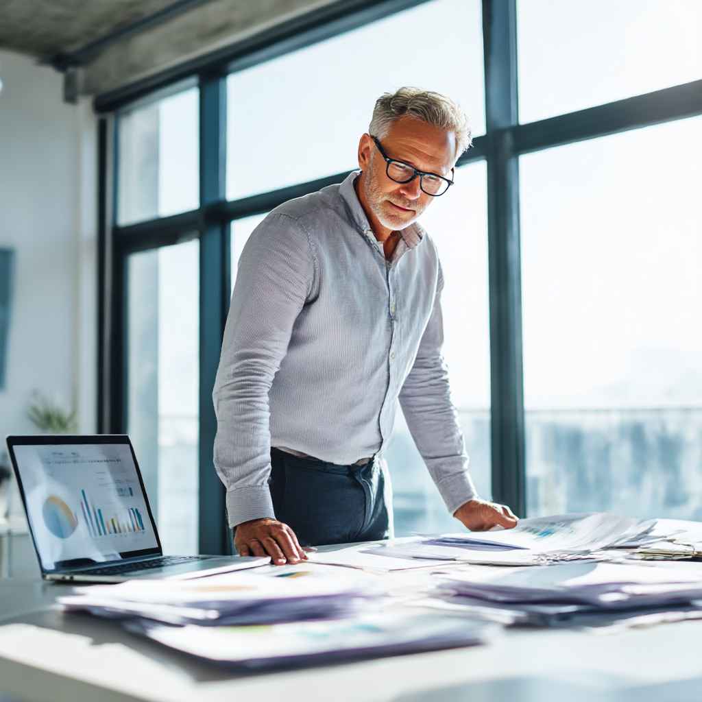 Procurement leader reviewing supplier compliance documents at a desk