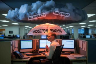 Realistic metaphor of objection handling in telemarketing as protection from rejection and setbacks.