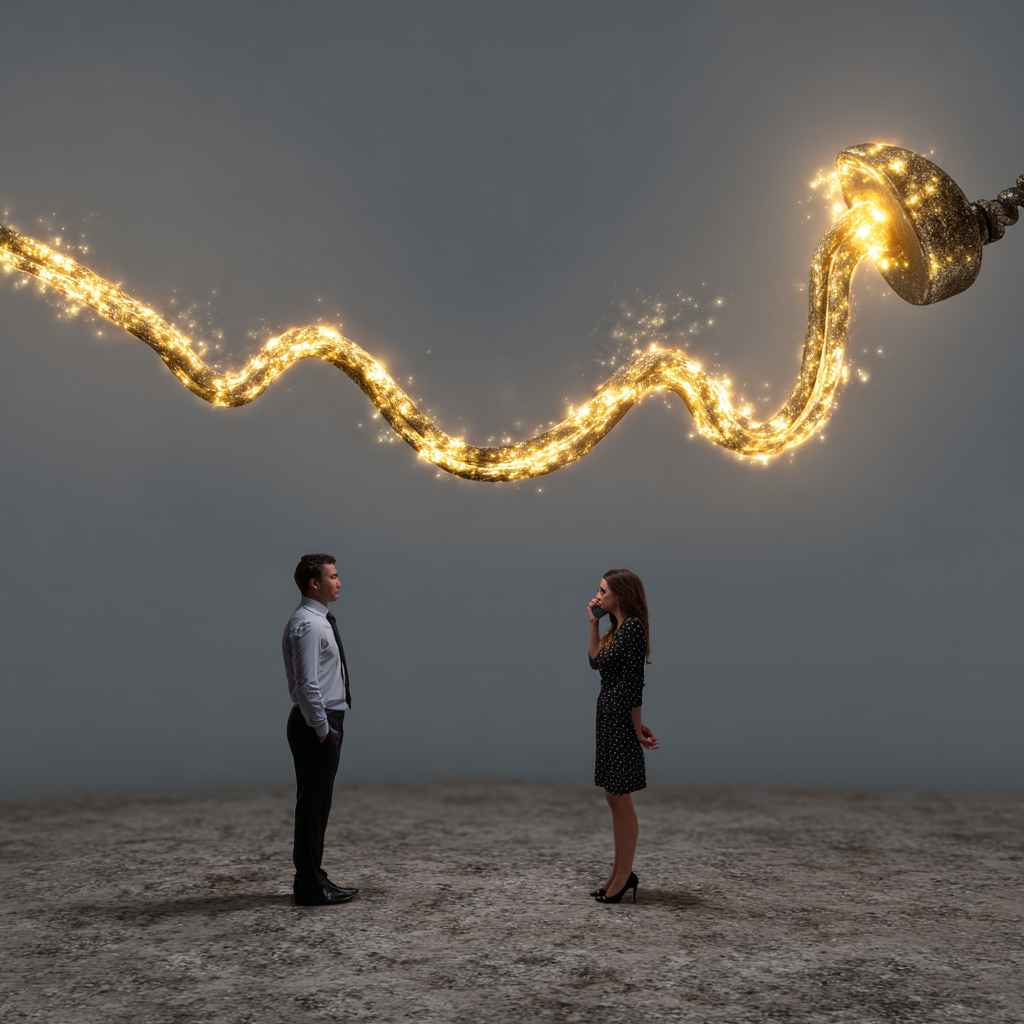 Phone cord forming a bridge, symbolizing communication in telemarketing.