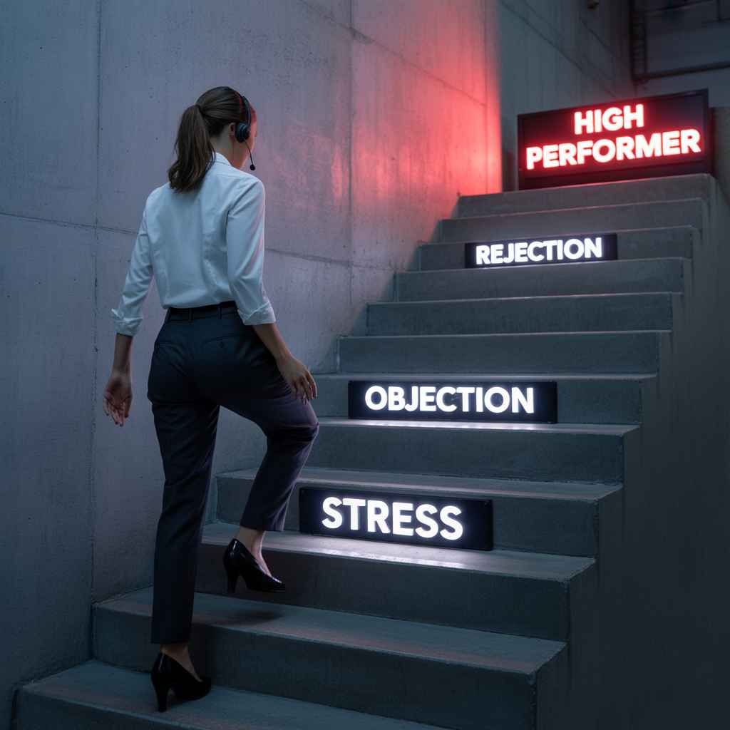 Metaphor for resilience and grit measured by telemarketing assessments.
