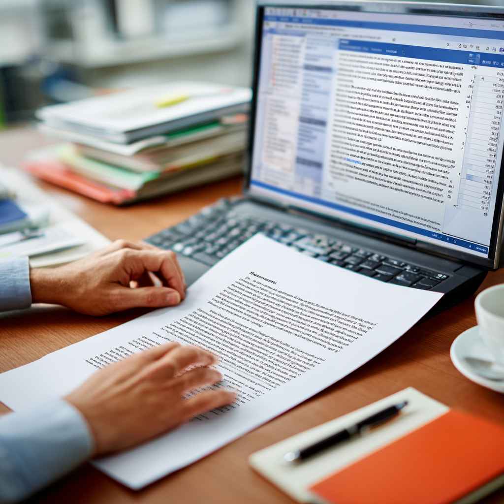 Employee formatting a Word document during an MS Word skills test.