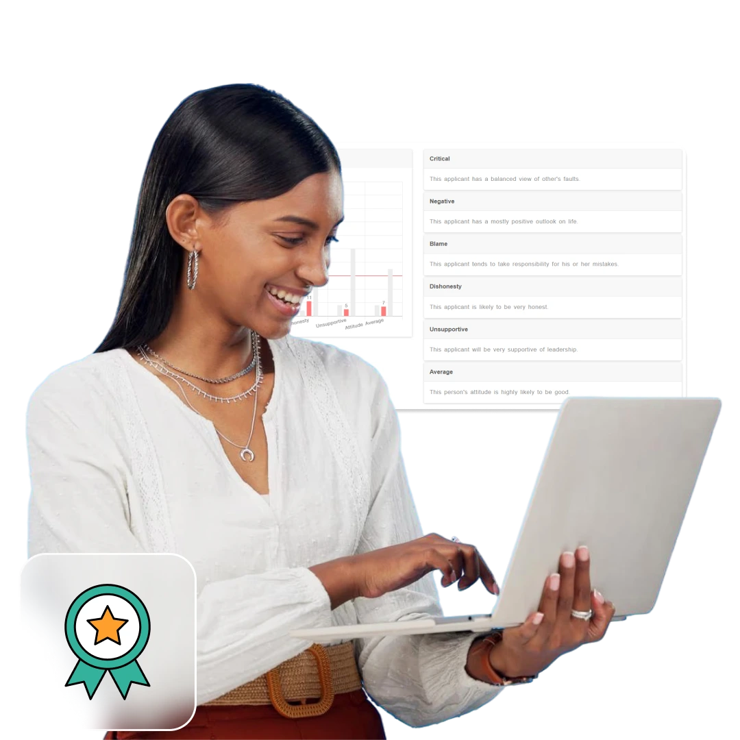 Candidate completing an Integrity and Attitude assessment on a laptop, representing pre-employment screening that evaluates honesty, workplace attitude, and integrity.