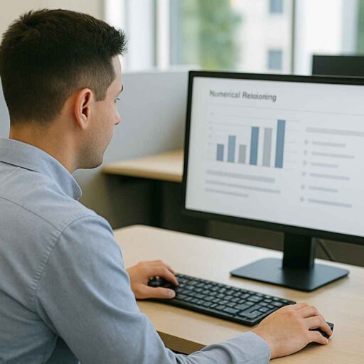 Candidate completing a numerical reasoning test on a computer.