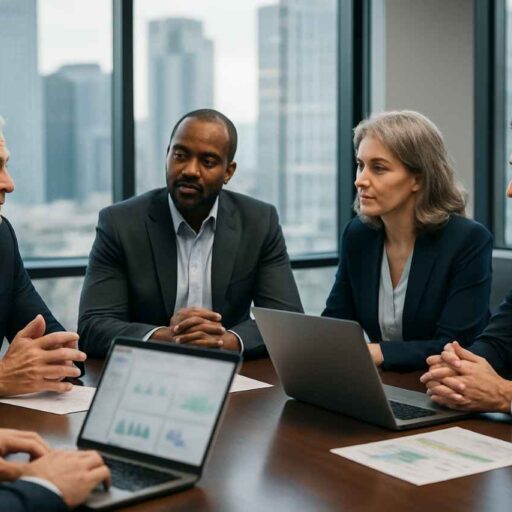 Executive team planning hiring strategy using data-driven tools.
