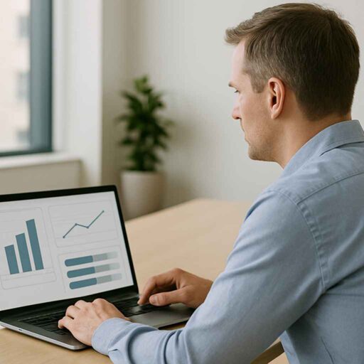 Hiring manager reviewing assessment tool performance on a digital dashboard.