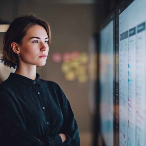 A recruiter at a large screen comparing multiple integrity assessment tools side by side