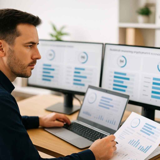 Recruiter evaluating psychometric score comparisons between candidates.