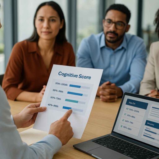 Recruitment team evaluating cognitive scores to match candidates with roles.