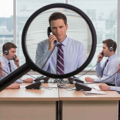Metaphor of assessment tests identifying the right telemarketer with objection-handling skills.