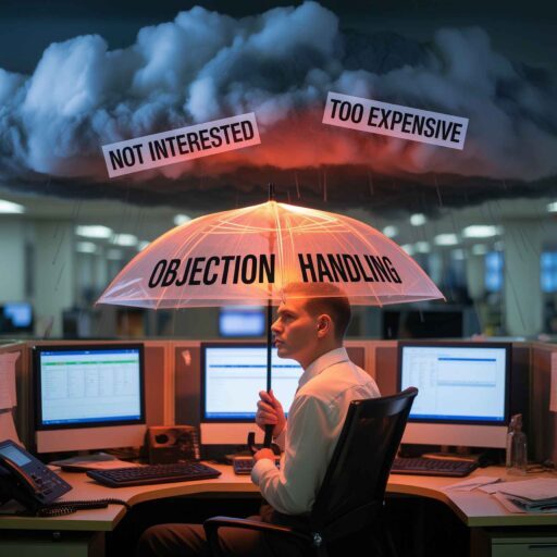 Realistic metaphor of objection handling in telemarketing as protection from rejection and setbacks.