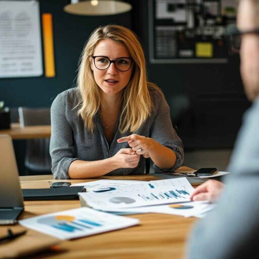 Manager administering a practical MS Word formatting task during an interview.