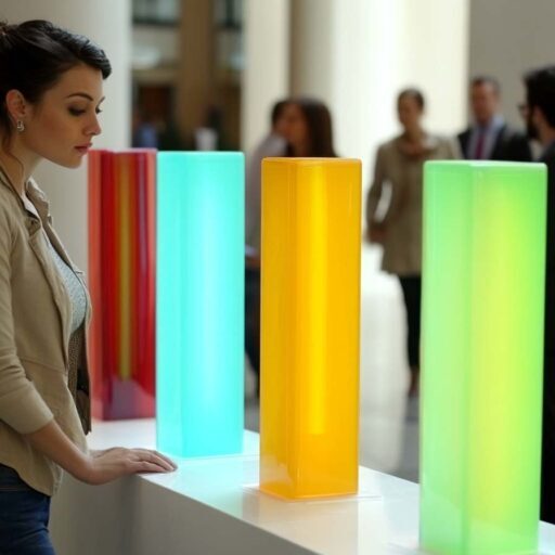 Diverse team gathered around four glowing, color-coded columns (red, yellow, green, blue), symbolizing the four Insights personality energies.