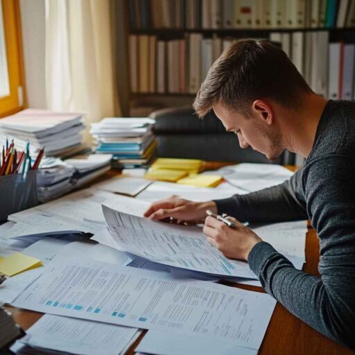 Highly conscientious employee organizing work and analyzing data with precision