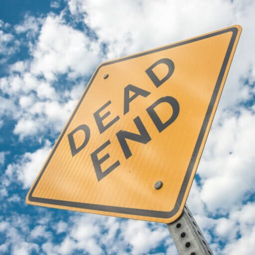 Dead End Street sign perspective from below.